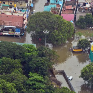 An aerial view of rain hit area in Chennai, Tamil Nadu on December 03, 2015.