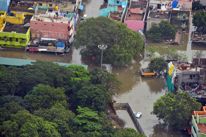 An aerial view of rain hit area in Chennai, Tamil Nadu on December 03, 2015.