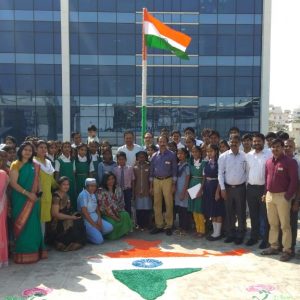 MaxiVision Eye Hospital founder Dr.Kasu Prasad Reddy who attended the program as the chief guest has hoisted the national flag