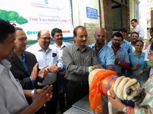 On World Zoonosis Day a canine getting vaccinated at free camp by Indian Immunologicals