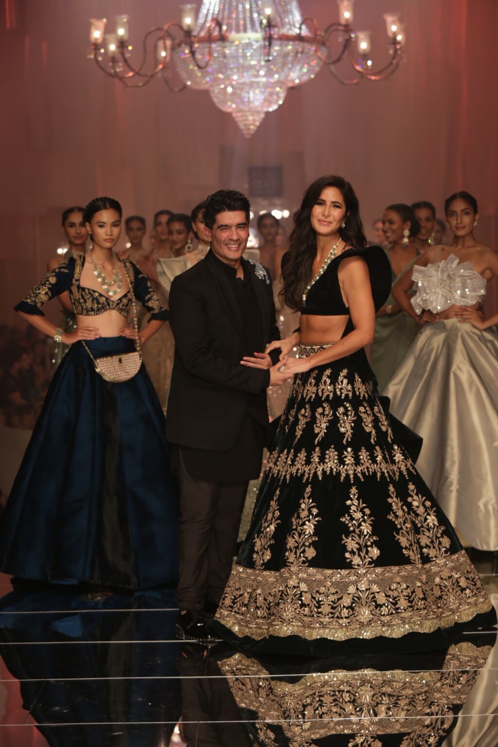 Designer Manish Malhotra poses with showstopper Katrina Kaif at the opening show of Lakme Fashion Week with Love & Care_1