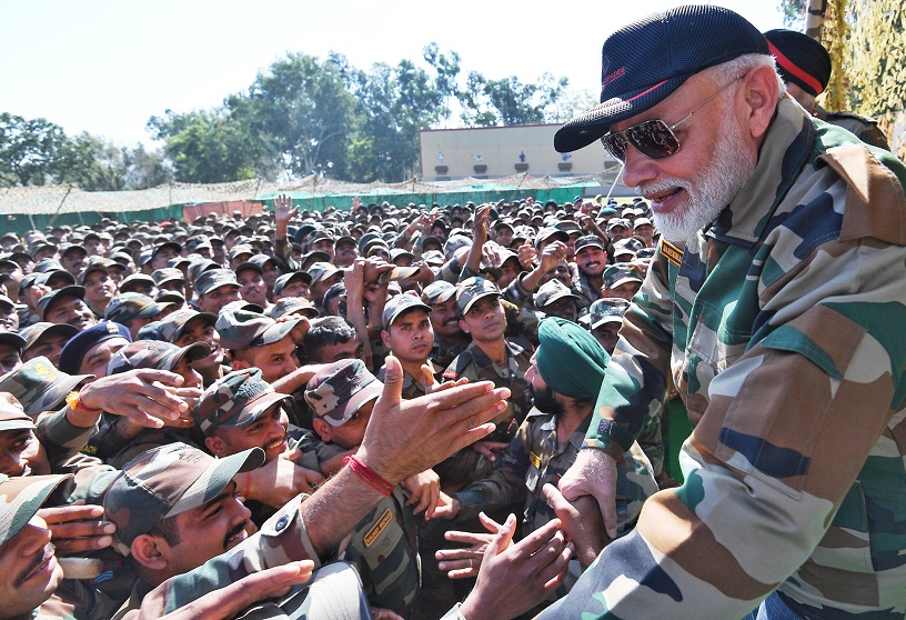 The Prime Minister, Shri Narendra Modi celebrating Diwali with the soldiers, in Rajouri, Jammu and Kashmir on October 27, 2019.