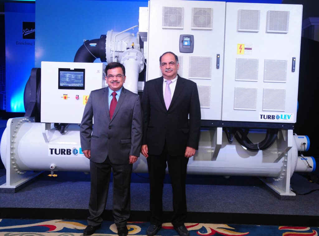 LtoR - Mr. Avinash Manjul, MD, Kirloskar Chillers & Mr. Rahul Kirloskar, Vice Chairman of the Kirloskar Group with India’s first Oil Free Centrifugal Compressor