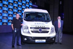 Dr. Abhay Firodia-Chairman & Mr. Prasan Firodia-MD Force Motors Ltd unveiled the next generation shared mobility solutions at Pune today