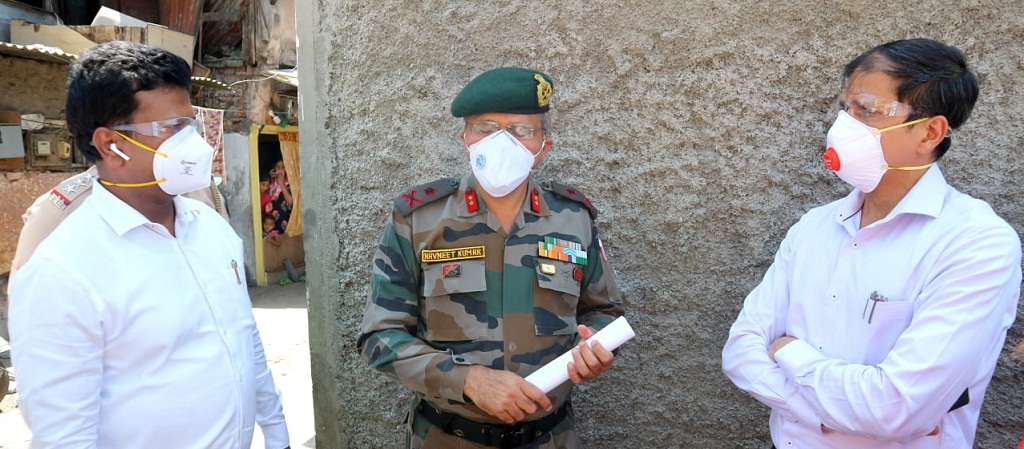Pune District Collector Naval Kishore Ram, Major Navneet Kumar during inspection of Pune Camp area on May 12