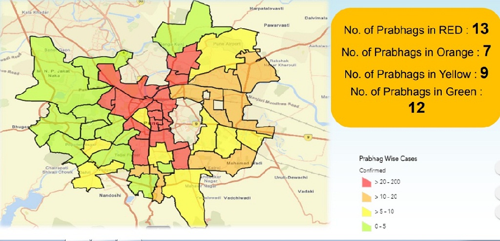 Classifications of Prabhag in different zones based on number of cases on April 29.