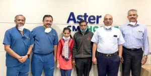 Surbhi with the team of doctors at Aster CMI Hospital
