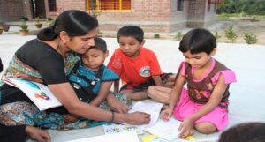 Chidlren with their Mother at SOS Children's Villages Of India