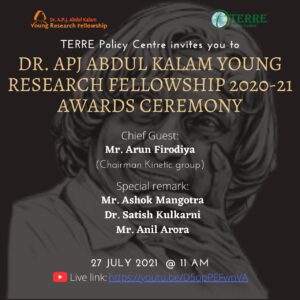 Dr APJ Abdul Kalam Young Research Fellowship 2020-21 Awards Ceremony on 27th July 2021