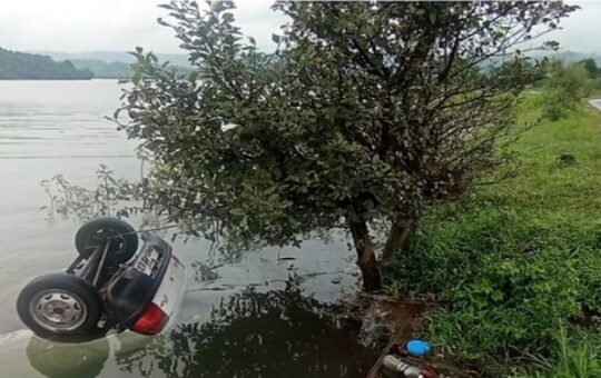 car in panshet dam water Pune