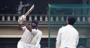 Shubham Upadhyay of Kedar Jadhav Cricket Academy playing shot against PYC Bolwer at PYC Ground.