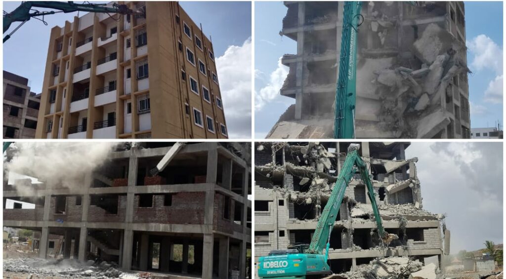 PMC Demolishes illegal construction in Dhanori Pune