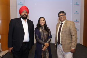 L to R- Dr Ravinder Sethi- COO, Ms Pallavi Jain- MD and Mr Dharmendra Sharma- VP Operations of Krsnaa Diagnostics at the launch event announcing their foray in retail market