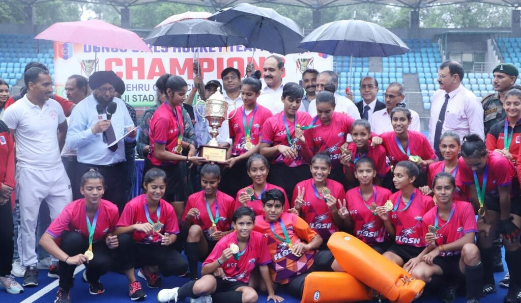 DG NCC felicitates the Girls Hockey Team for their victory in 28th