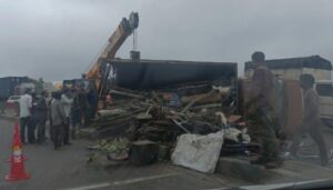 Truck Carrying Scrap Overturns On Highway