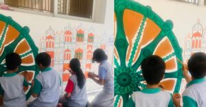 Pune school students paint wall in tricolour