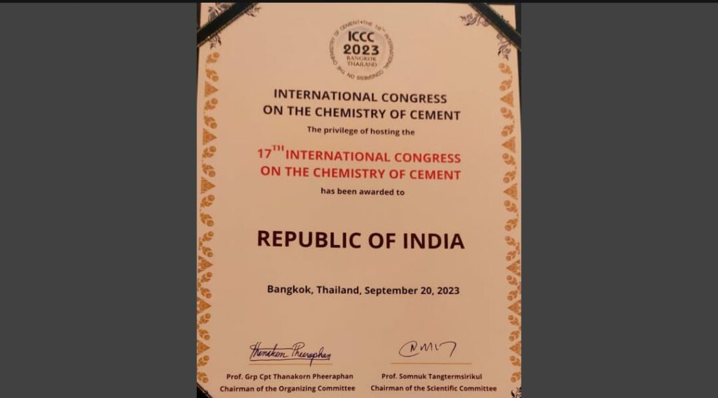 India wins bid to host 17th International Congress on the Chemistry of Cement