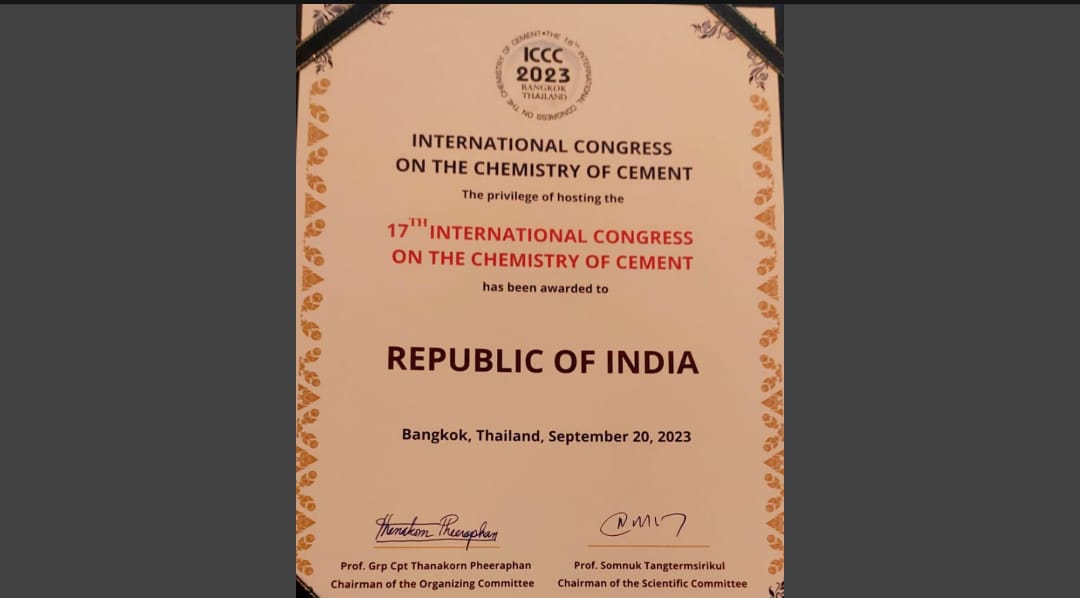 India wins bid to host 17th International Congress on the Chemistry of Cement