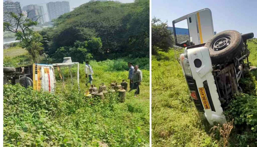 Tempo Carrying LPG Cylinders Overturns Behind Kharadi Police Station