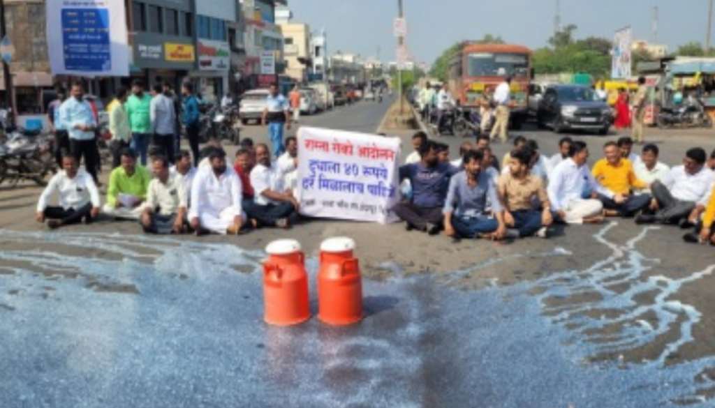 Milk Poured On Pune-Solapur Highway
