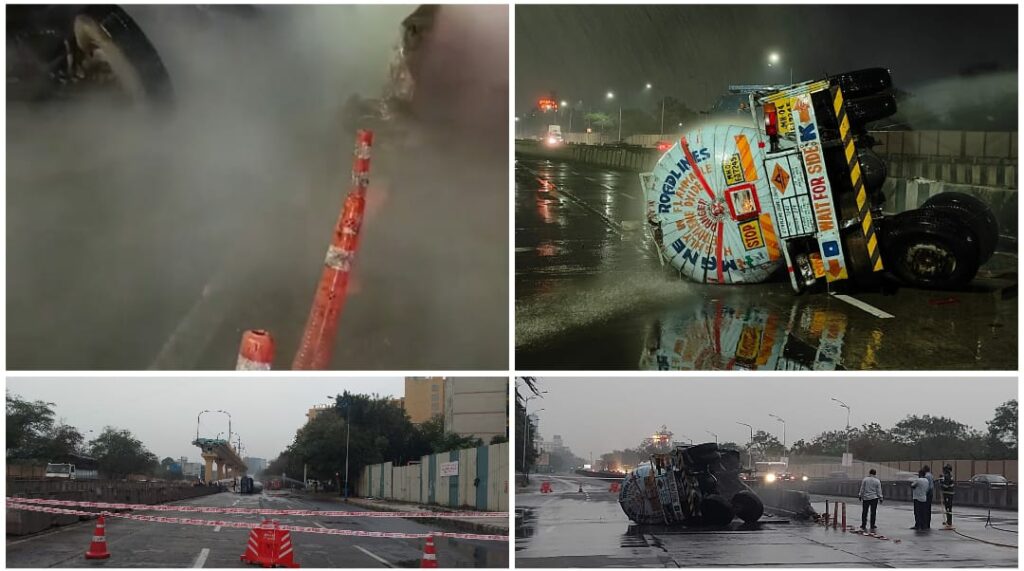 Tanker Overturns Traffic Jam Nagar Road
