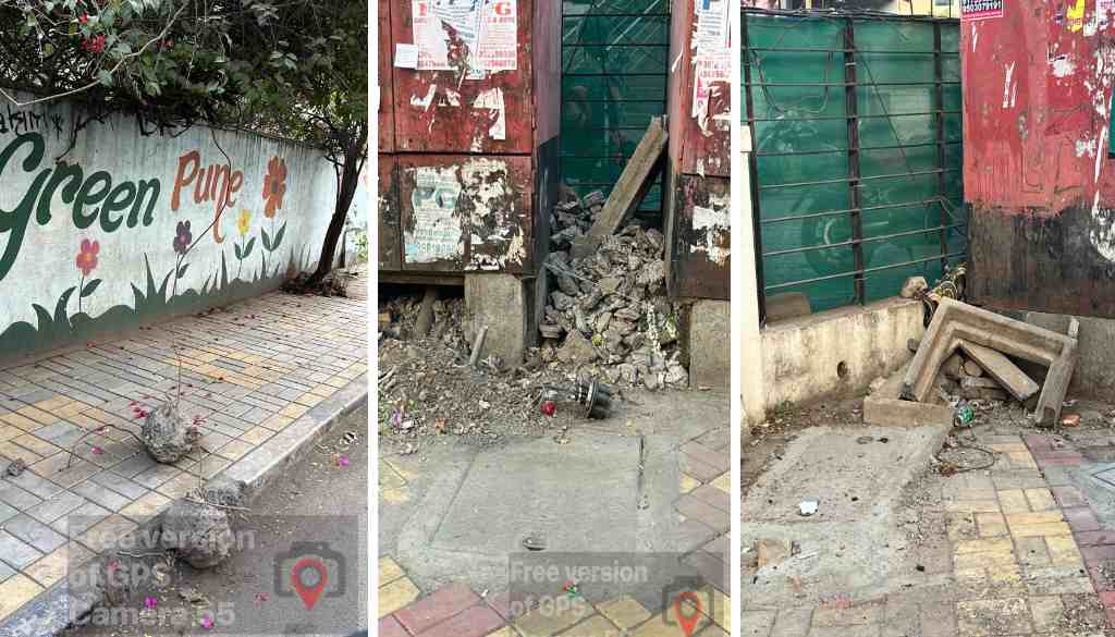 Pune Persistent Cement Debris Clutters Kalyani Nagar Footpaths