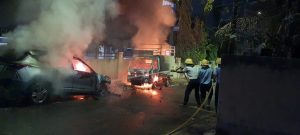 Fire Engulfs Car and Tempo
