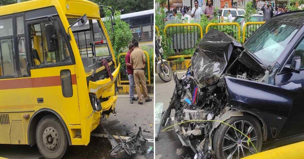 Two Students Injured in School Bus and BMW Car Collision Near Science Park