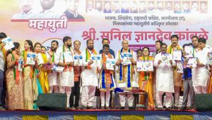 Rajnath Singh Leads Rally for Mahayuti Candidate Sunil Kamble in Pune Cantonment
