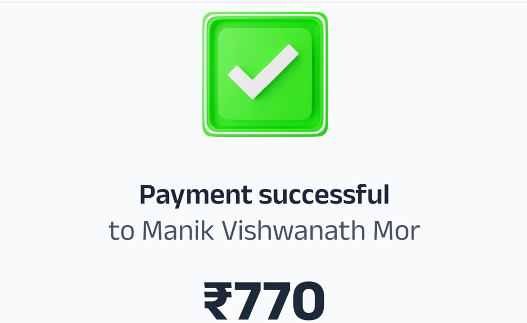 screenshot of payment