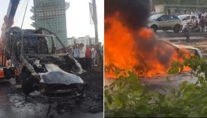 High-End BMW Catches Fire Near Hotel Sayaji in Wakad
