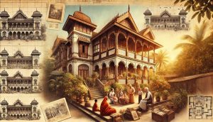 A beautifully illustrated digital artwork featuring a grand heritage home in Pune, India