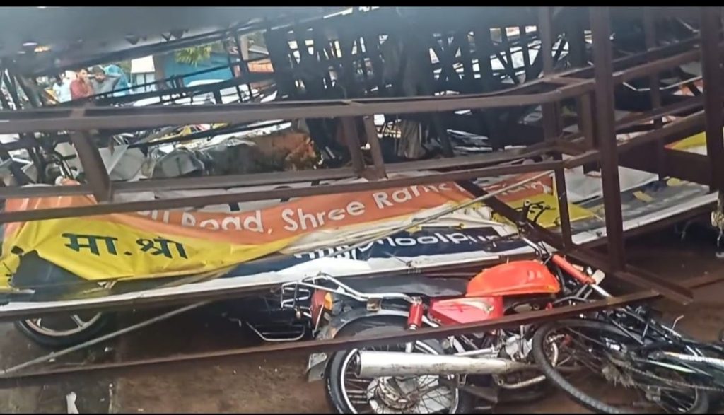 Hoarding Collapses in Heavy Rain Near Wagholi, Bikes Damaged