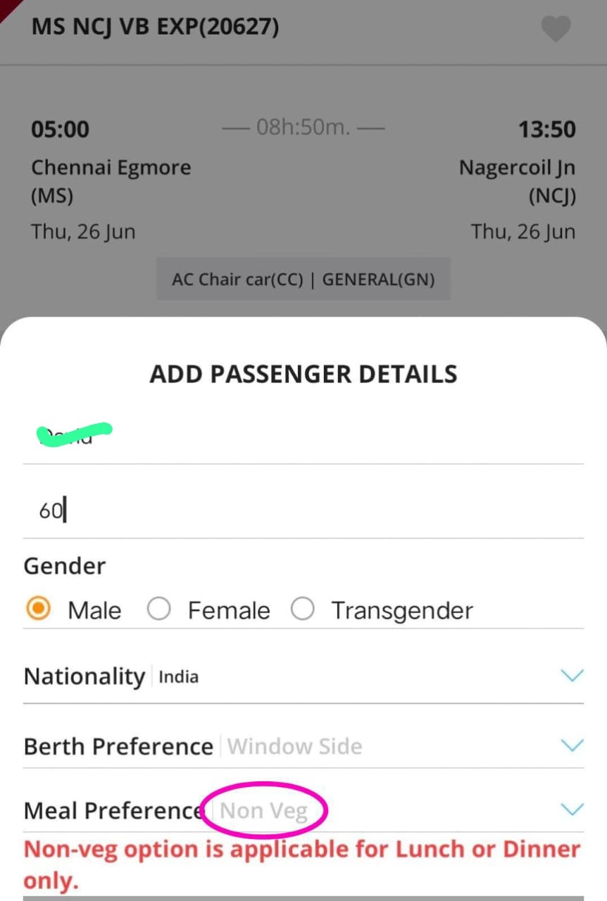 No option for Non veg in Vande Bharat