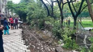 compound wall collapse at Kilbil society Dhanori Pune