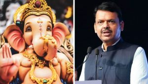 CM Fadnavis and Ganpati idol