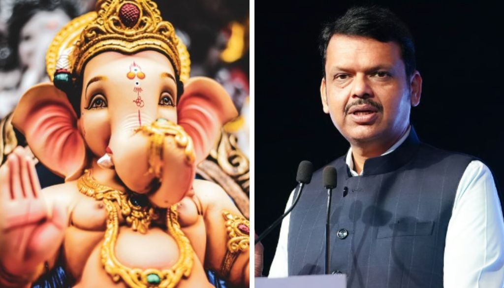 CM Fadnavis and Ganpati idol