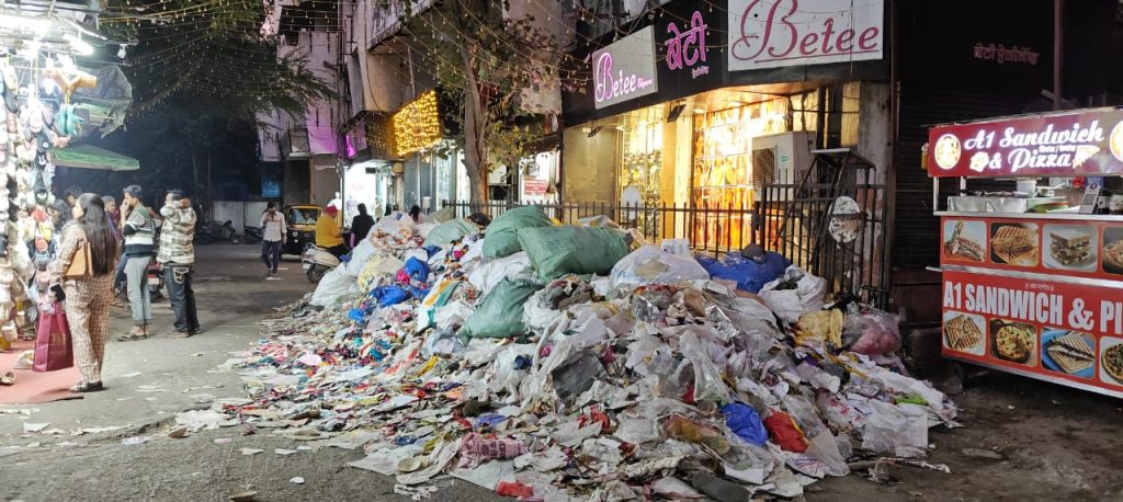 Garbage Accumulates Outside Clover Centre in Pune Cantonment