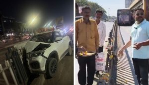 Residents Perform “Aarti” of Accident-Prone Divider to Protest Incomplete BRTS Work on Vishrantwadi–Alandi Road