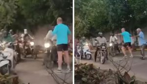 foreign national questioning two-wheeler riders for using a footpath as a shortcut went viral on social media