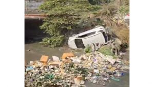 Car Falls Into Bhairoba Nullah Near Ganga Kingston in Wanowrie