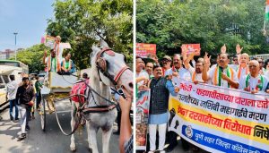 Congress Stages Bullock Cart Protest Against Fuel Price Hike