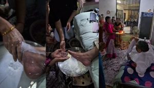 Videos Surface Showing Devotees Washing Self-Styled Godman Mishra’s Feet and Drinking Milk Poured Over Them as Part of ‘Spiritual’ Rituals