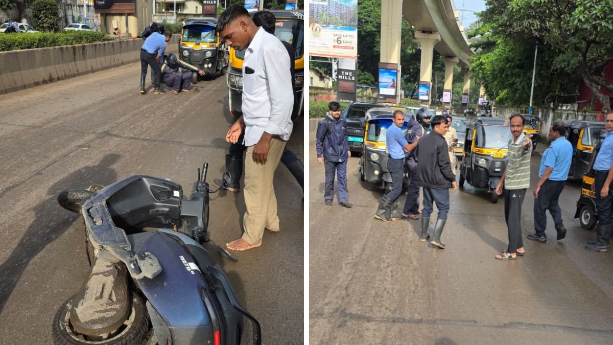 10-15 Vehicles Skid After Mud and Oil Spill on Road Near RTO Chowk in Pune