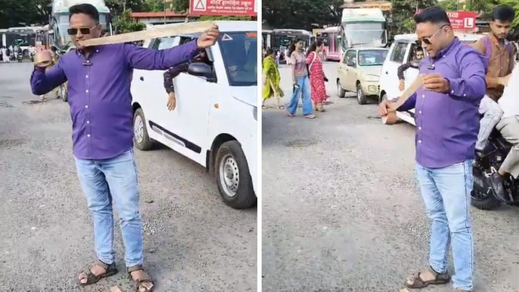 Pune Man Protests Lohgaon Pothole By Putting Adhesive Tape On It