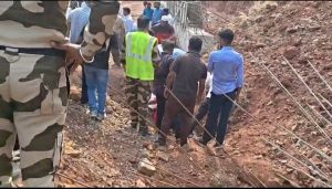 Debris Collapses At Highway Bridge Site in Indapur