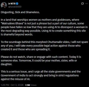 Jr NTR Condemns AI-Morphed Chuttamalle Video