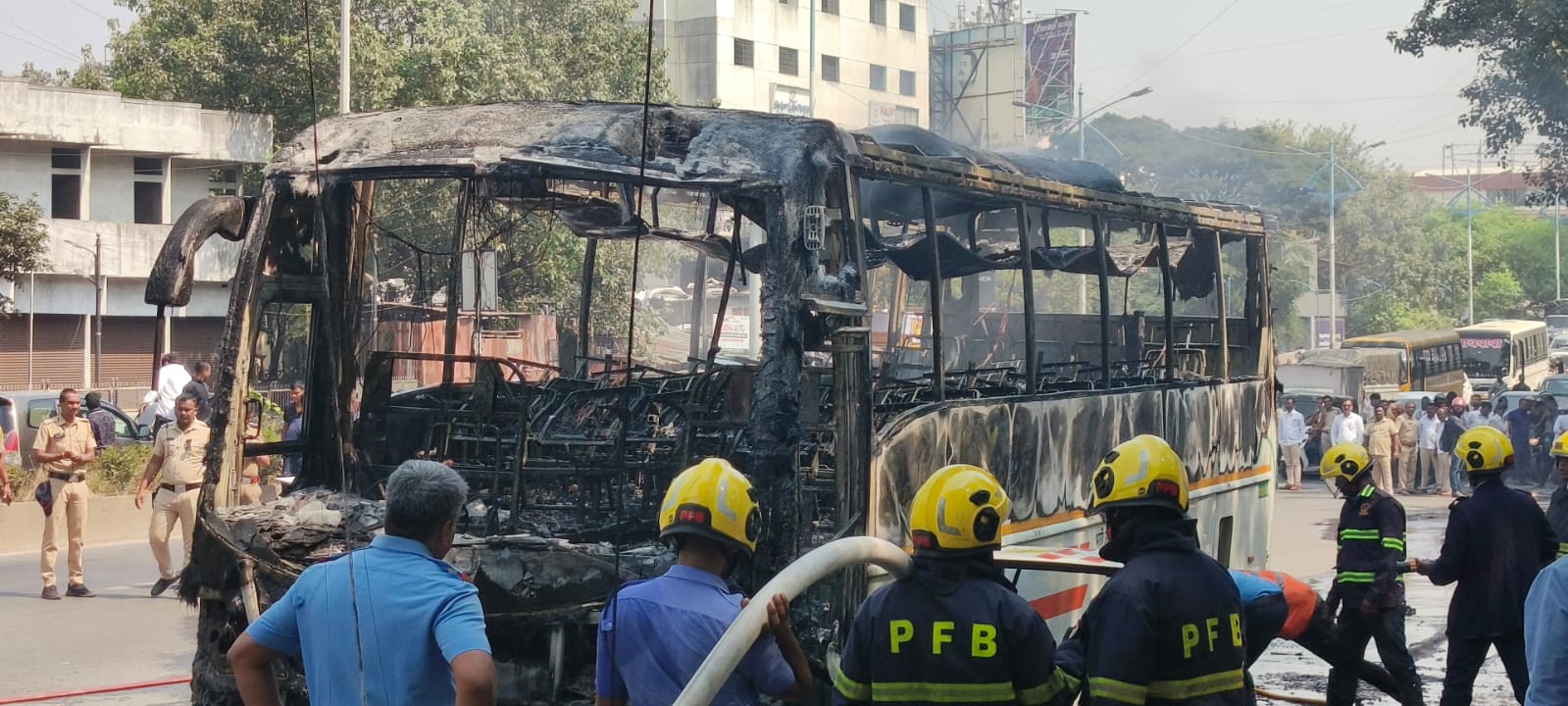 Moving Electric Bus Catches Fire Near Swargate in Pune